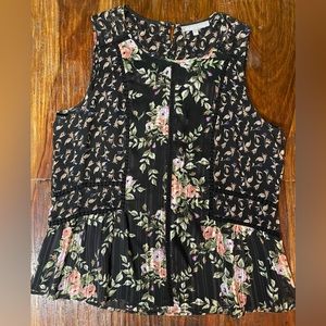 Daniel Rainn lined black blouse sleeveless with embroidery details, size L NWOT